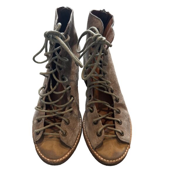 Jeffrey Campbell Cors Suede Gladiator Lace Up Bootie 7.5 Peep Toe - Picture 2 of 11